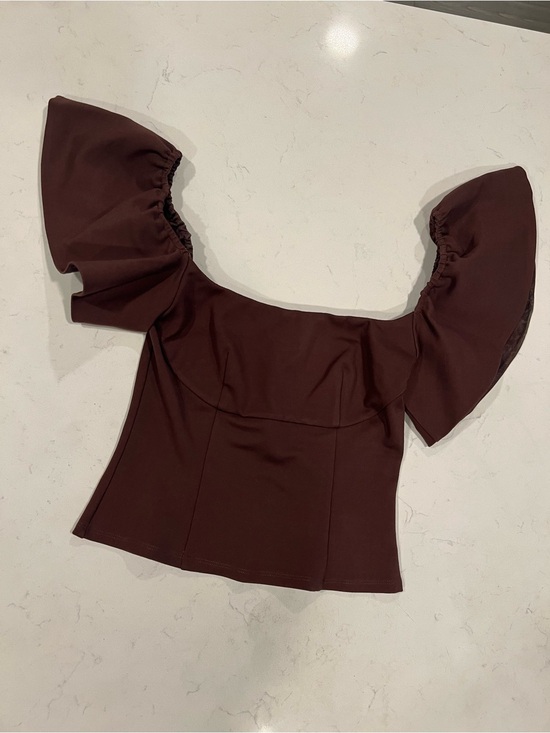 LPA Tops - LPA Off-Shoulder Puff Sleeve Top in Burgundy